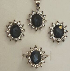 Silver And Dark Blue Gemstone Jewelry Set